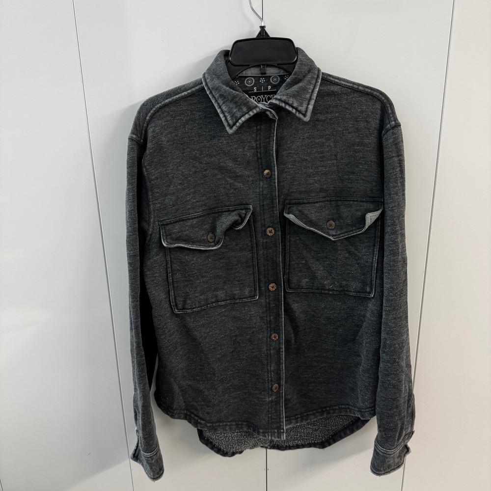 Royce Womens Charcoal Gray Acid Wash Fleece Lined Shacket Small RN 74802